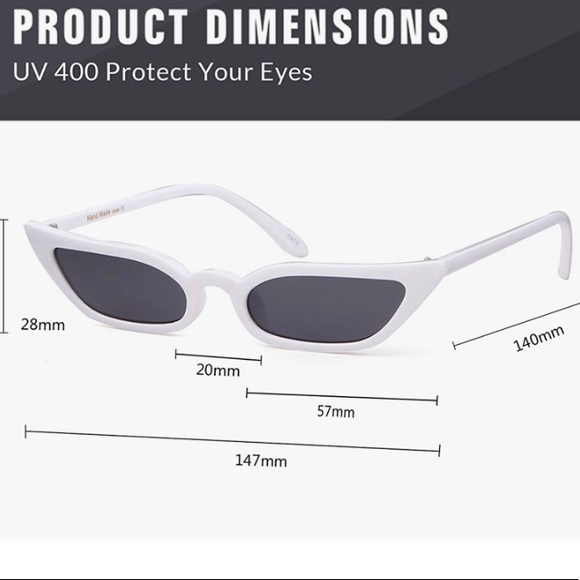 🤍WHITE🤍DK cat eye 90’s trendy sunglasses retro cat eye slim - Picture 3 of 5